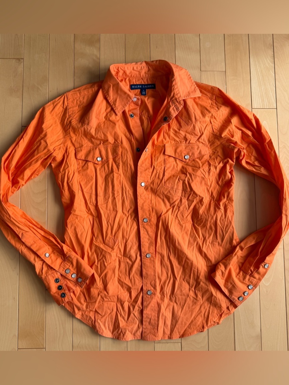 Ralph Lauren vintage orange blouse snap buttons size 8